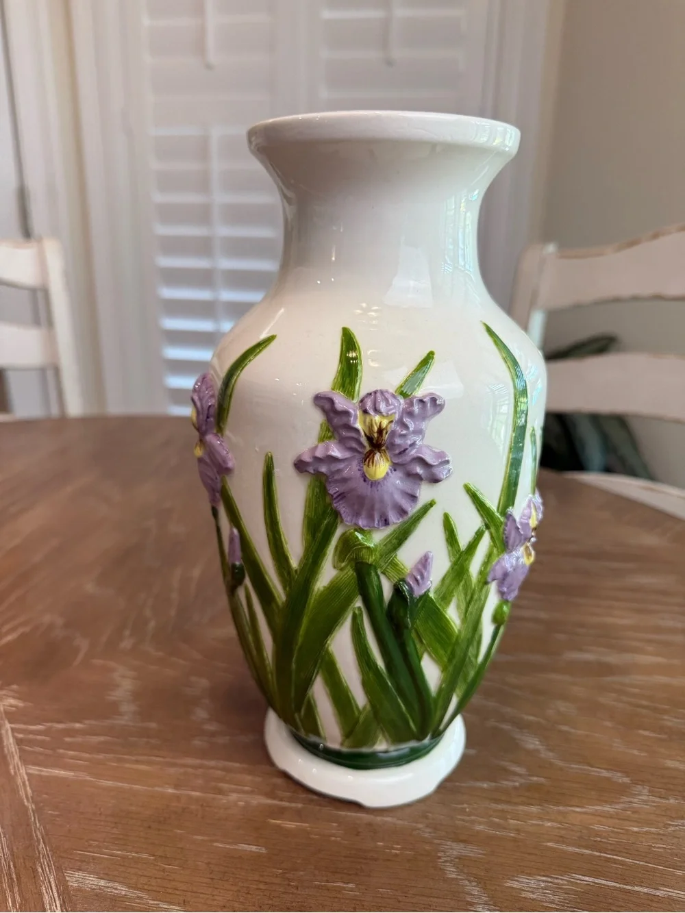 Ceramic White Vase with 3D Purple irises Floral